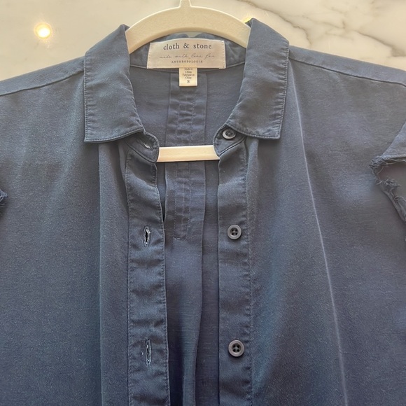 Cloth & stone by Anthropologie navy blue long sleeve blouse top sz S - Picture 5 of 7